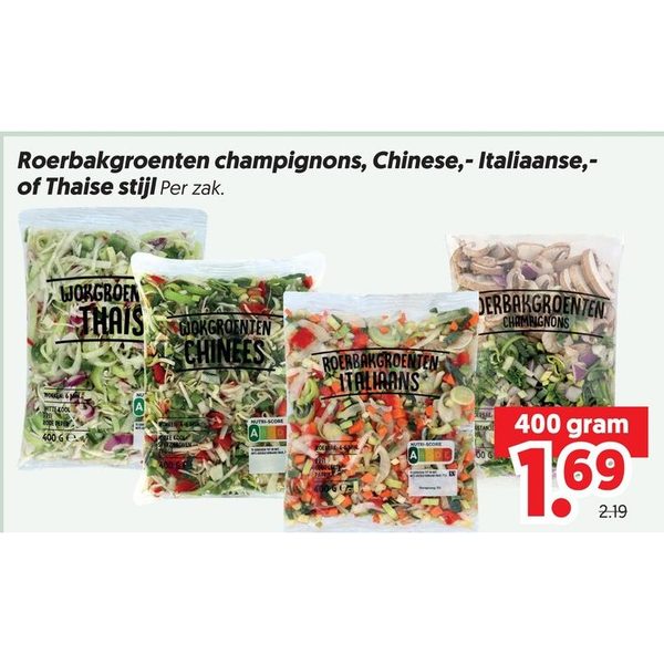 Roerbakgroenten champignons, Chinese,- Italiaanse,- of Thaise stijl