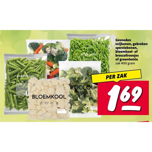 Gesneden snijbonen, sperziebonen, bloemkool- of broccoliroosjes of groentemix