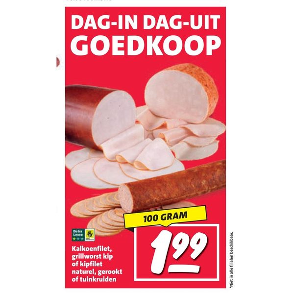 Kalkoenfilet, grillworst kip of kipfilet
