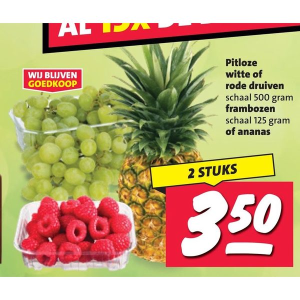 Pitloze witte of rode druiven, frambozen of ananas