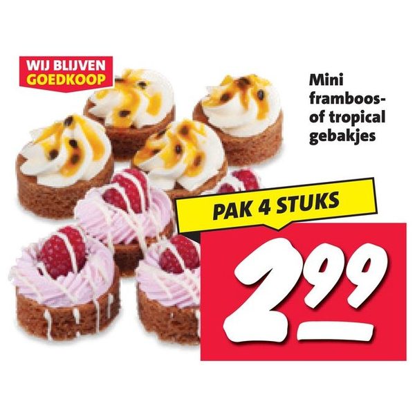 Mini framboos- of tropical gebakjes