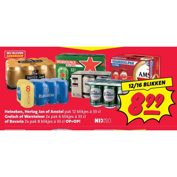 Bier (Heineken, Hertog Jan, Amstel, Grolsch, Warsteiner, Bavaria)