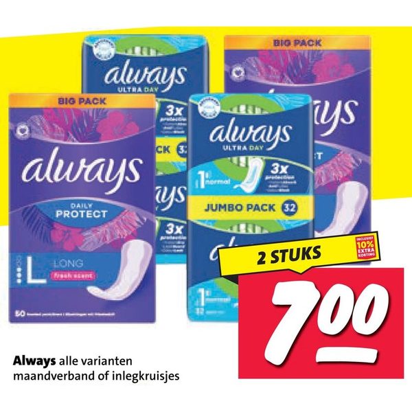 Always maandverband of inlegkruisjes