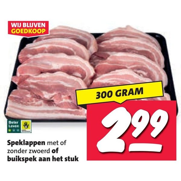 Speklappen met of zonder zwoerd of buikspek aan het stuk
