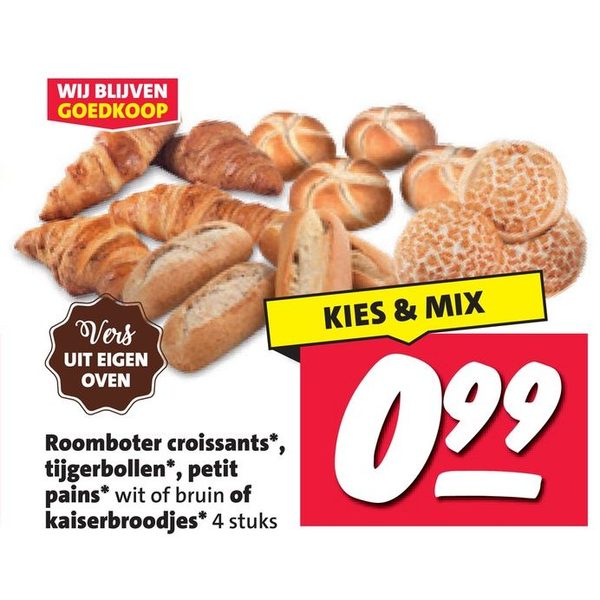 Roomboter croissants, tijgerbollen, petit pains of kaiserbroodjes