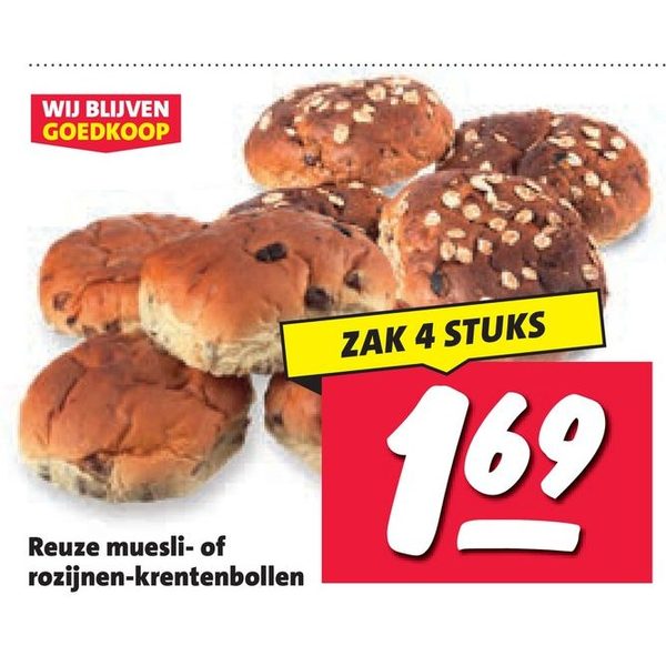 Reuze muesli- of rozijnen-krentenbollen