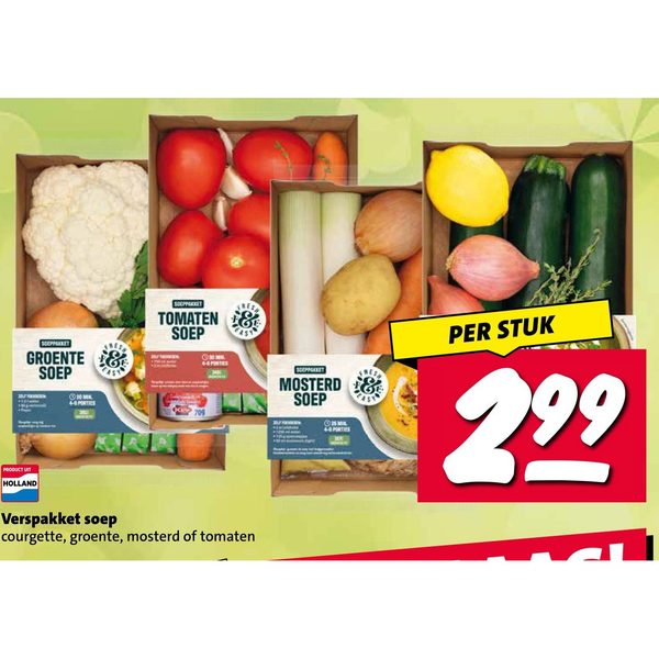Verspakket soep (courgette, groente, mosterd of tomaten)