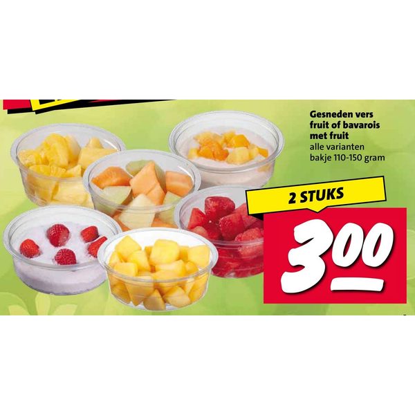 Gesneden vers fruit of bavarois met fruit bakje 110-150 gram
