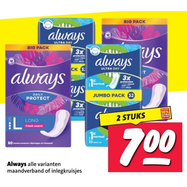 Always maandverband of inlegkruisjes