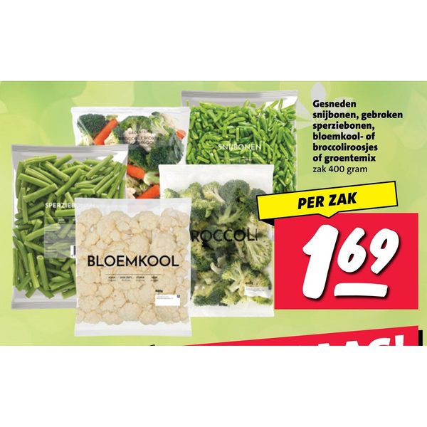 Gesneden groenten (snijbonen, sperziebonen, bloemkool, broccoliroosjes of groentemix)