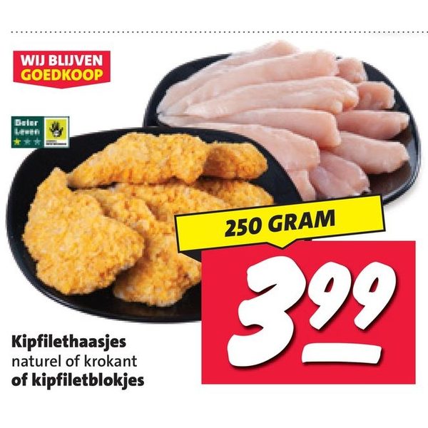 Kipfilethaasjes naturel of krokant of kipfiletblokjes