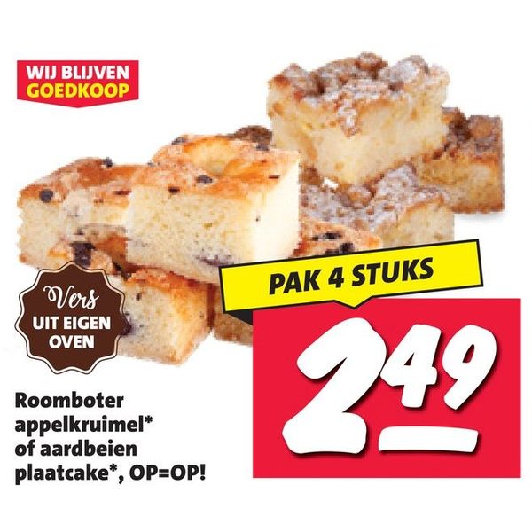 Roomboter appelkruimel of aardbeien plaatcake
