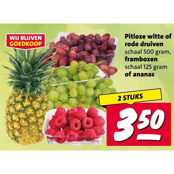 Pitloze witte of rode druiven, frambozen of ananas