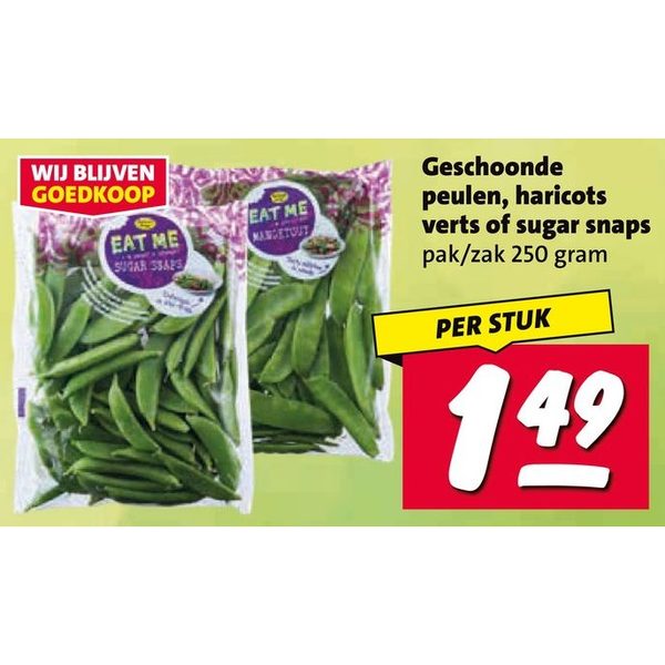 Geschoonde peulen, haricots verts of sugar snaps