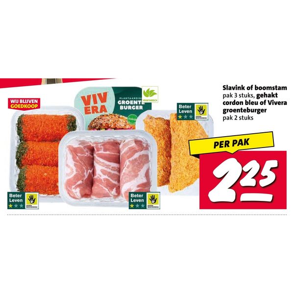 Slavink of boomstam, gehakt cordon bleu of Vivera groenteburger