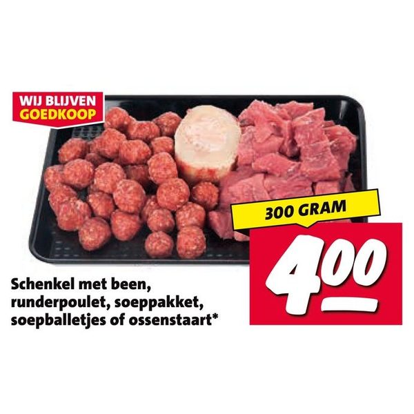 Schenkel met been, runderpoulet, soeppakket, soepballetjes of ossenstaart