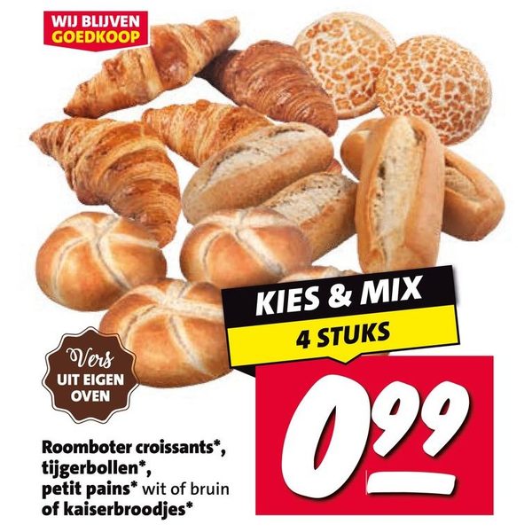 Roomboter croissants, tijgerbollen, petit pains of kaiserbroodjes