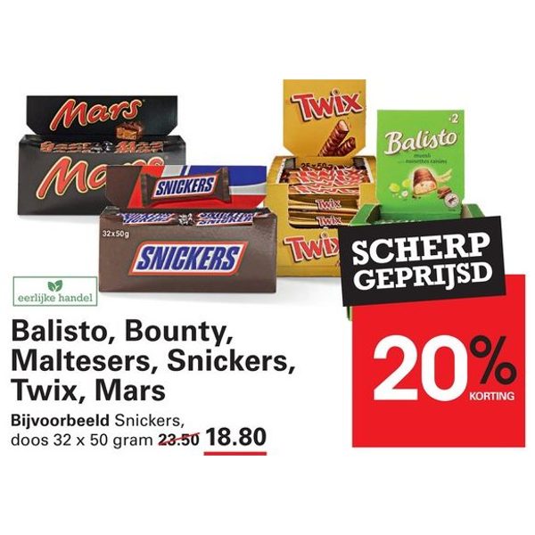 Balisto, Bounty, Maltesers, Snickers, Twix, Mars
