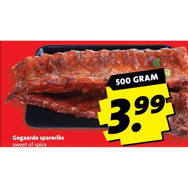 Gegaarde spareribs sweet of spicy