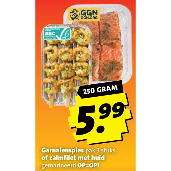 Garnalenspies of zalmfilet met huid