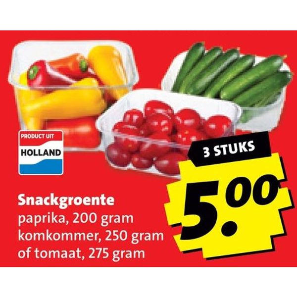 Snackgroente paprika, komkommer of tomaat