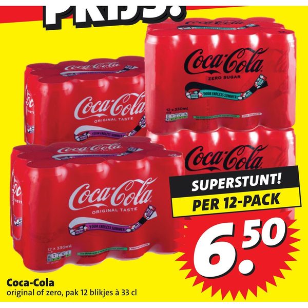 Coca-Cola original of zero, pak 12 blikjes à 33 cl