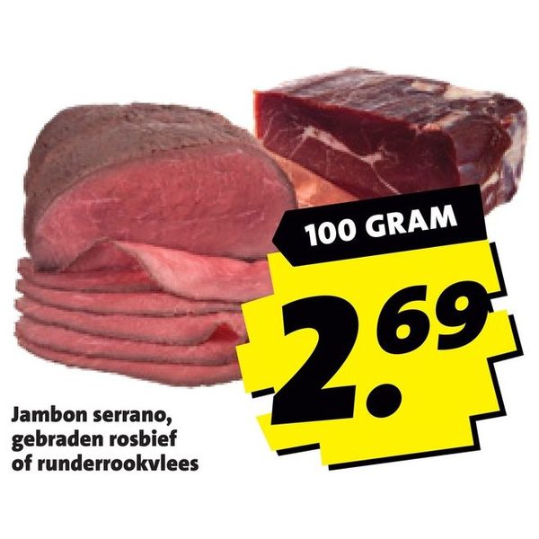 Jambon serrano, gebraden rosbief of runderrookvlees
