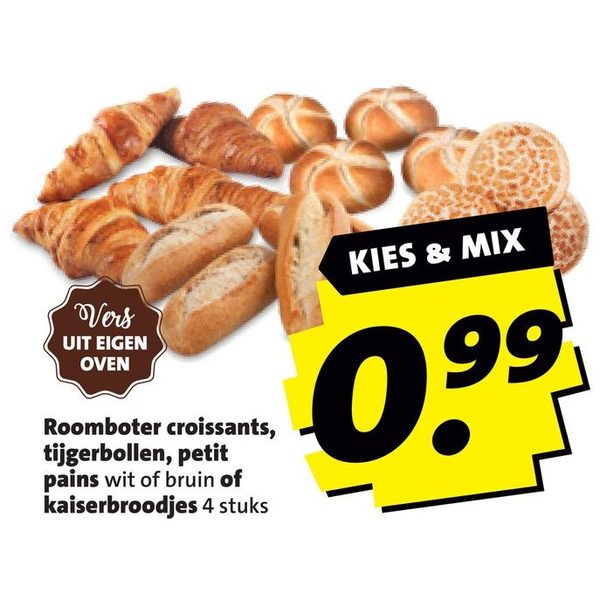 Roomboter croissants, tijgerbollen, petit pains, kaiserbroodjes