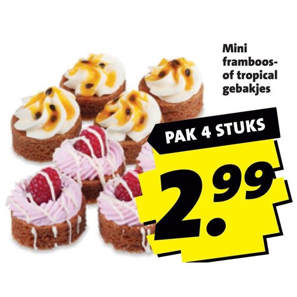 Mini framboos- of tropical gebakjes