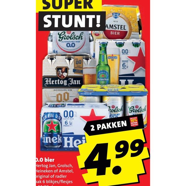 0.0 bier (Hertog Jan, Grolsch, Heineken, Amstel)