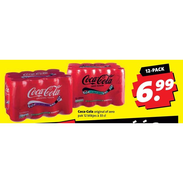 Coca-Cola original of zero pak 12 blikjes