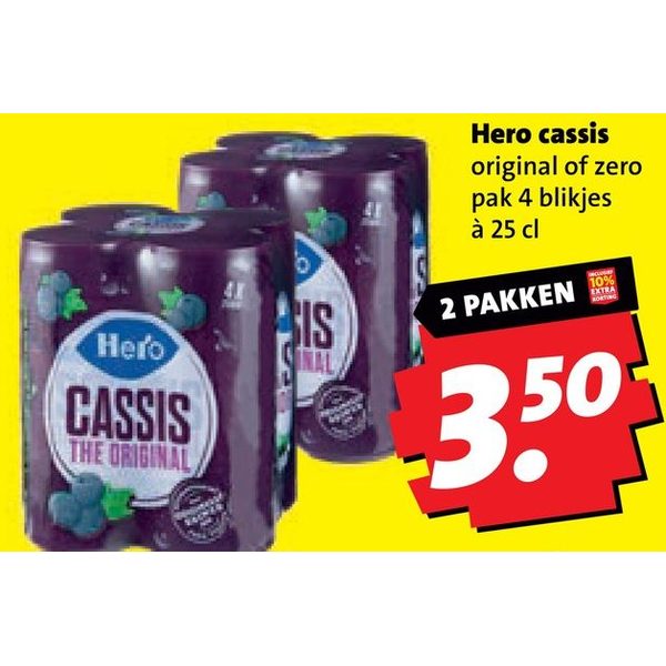 Hero cassis original of zero pak 4 blikjes