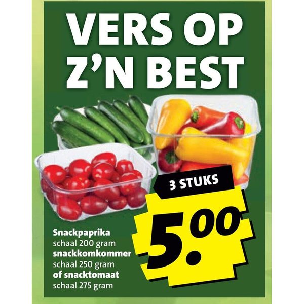 Snackgroenten (snackpaprika, snackkomkommer of snacktomaat)