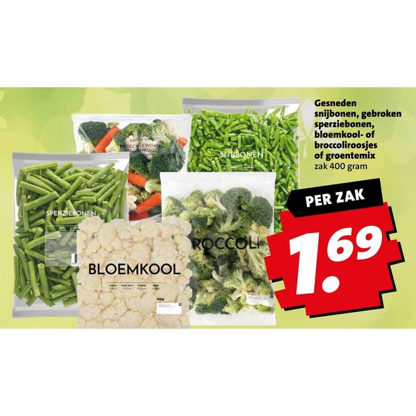 Gesneden snijbonen, gebroken sperziebonen, bloemkool- of broccoliroosjes of groentemix
