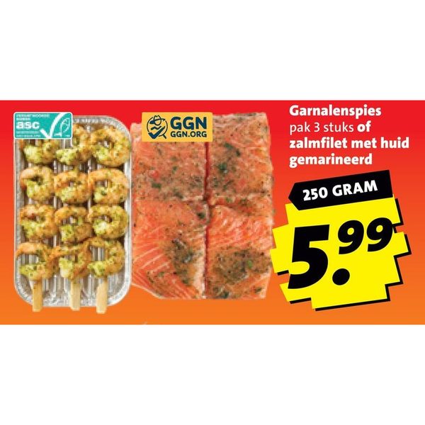 Garnalenspies of zalmfilet met huid