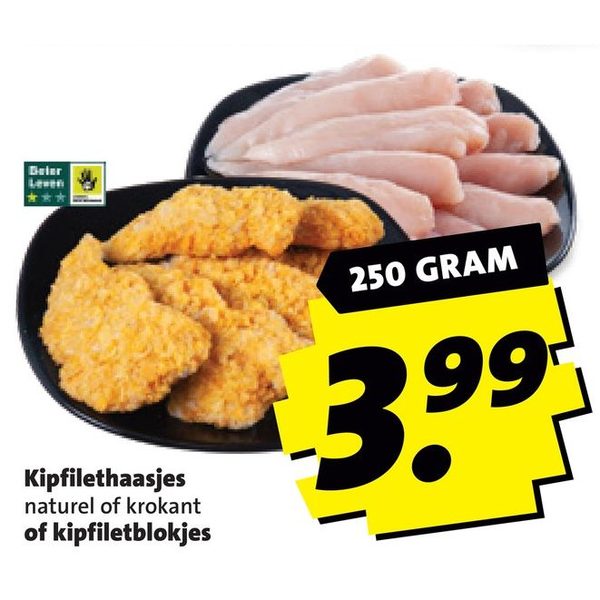 Kipfilethaasjes naturel of krokant of kipfiletblokjes