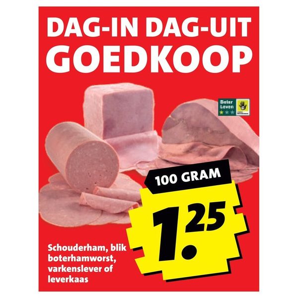 Schouderham, blik boterhamworst, varkenslever of leverkaas