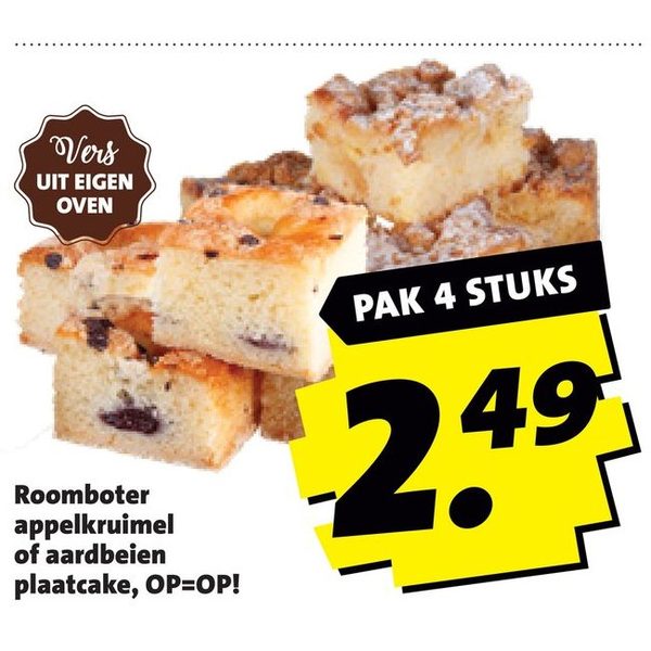 Roomboter appelkruimel of aardbeien plaatcake