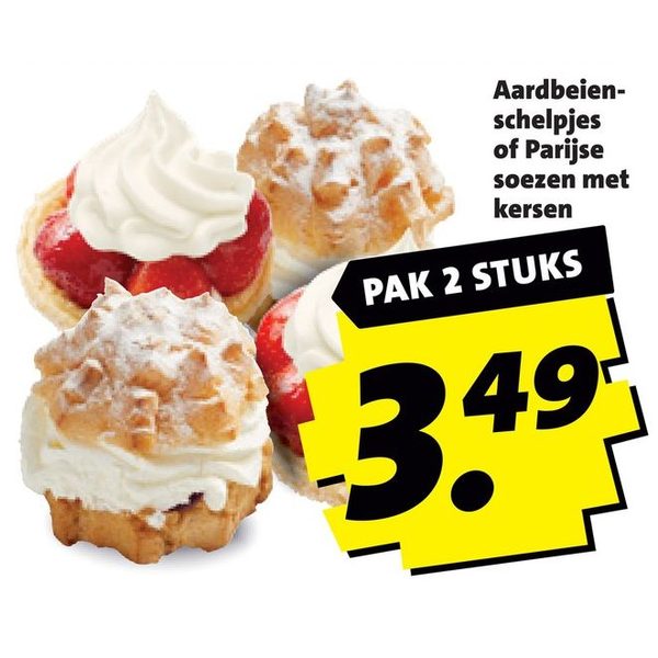 Aardbeien-schelpjes of Parijse soezen met kersen