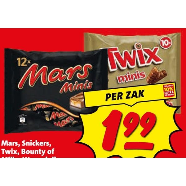 Mars, Snickers, Twix, Bounty of Milky Way mini's
