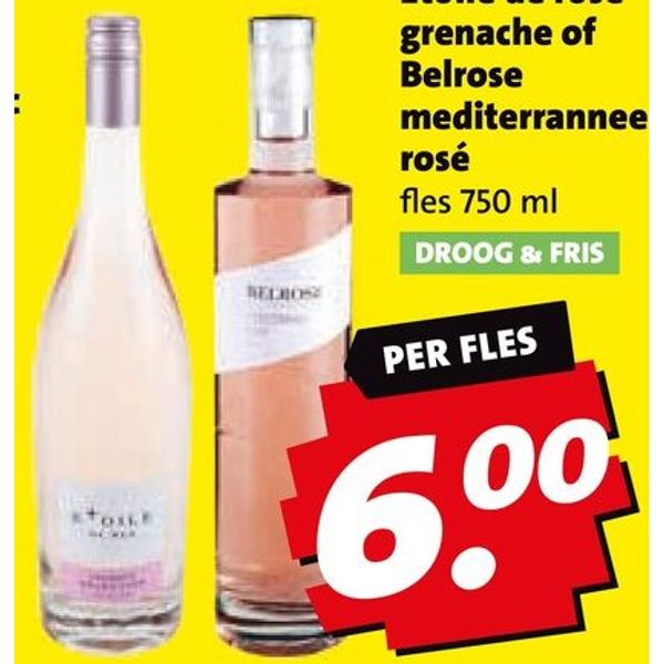Etoile de rosé grenache of Belrose mediterrannee rosé