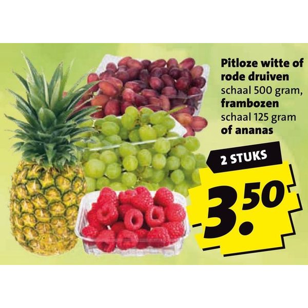 Pitloze witte of rode druiven, frambozen of ananas