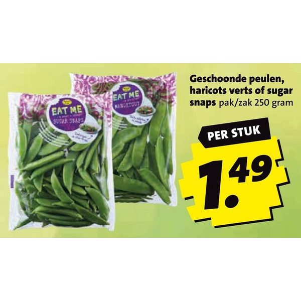 Geschoonde peulen, haricots verts of sugar snaps