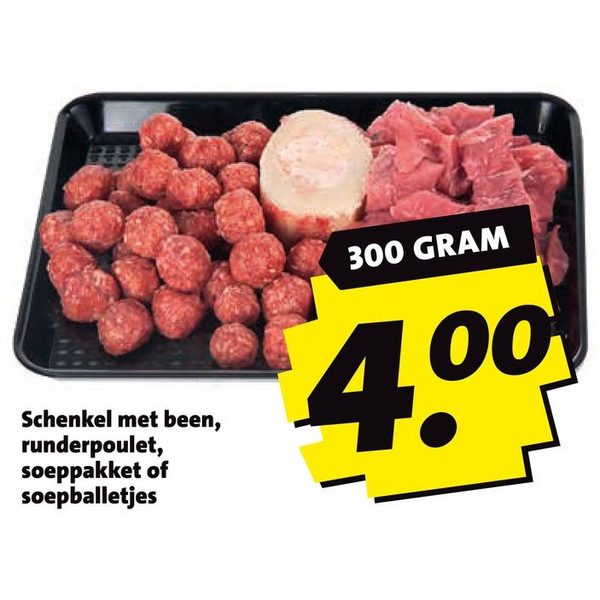 Schenkel met been, runderpoulet, soeppakket of soepballetjes