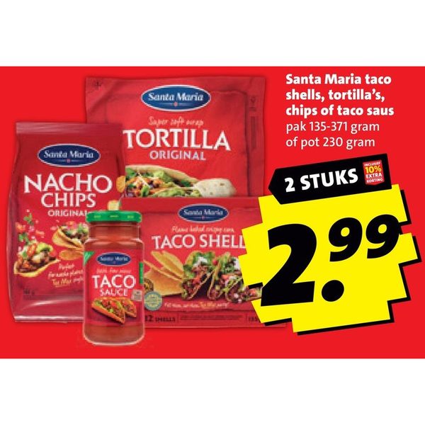 Santa Maria taco shells, tortilla's, chips of taco saus