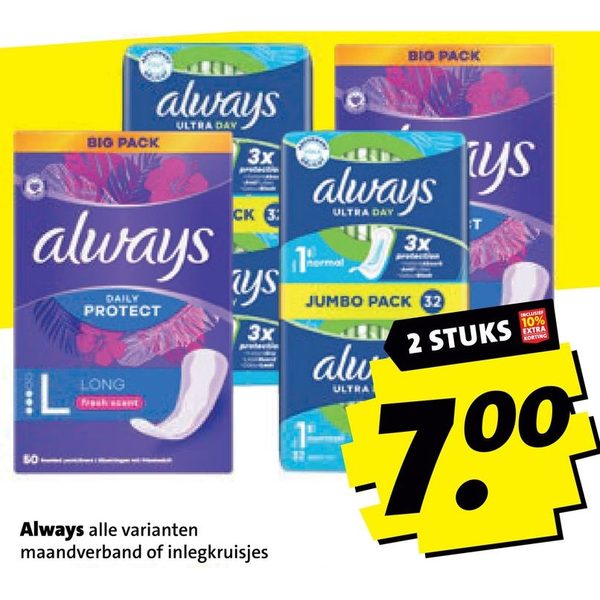 Always maandverband of inlegkruisjes