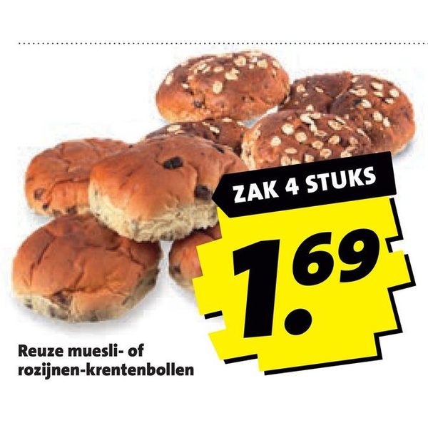 Reuze muesli- of rozijnen-krentenbollen