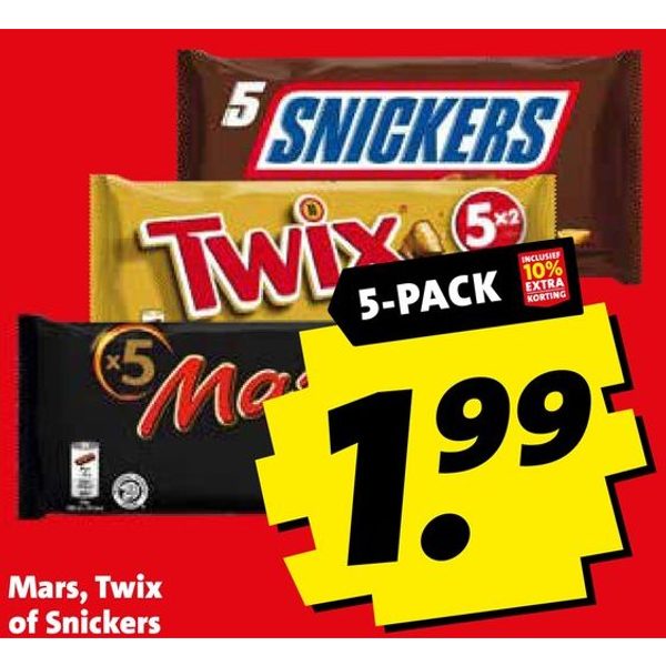 Mars, Twix of Snickers 5-pack