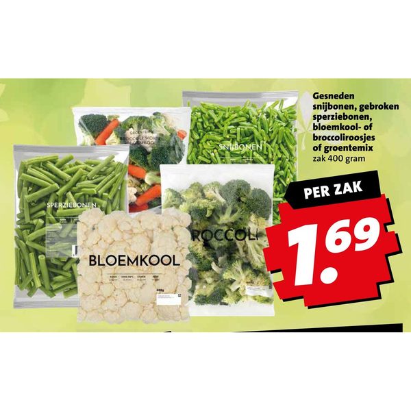 Gesneden snijbonen, sperziebonen, bloemkool of broccoliroosjes of groentemix