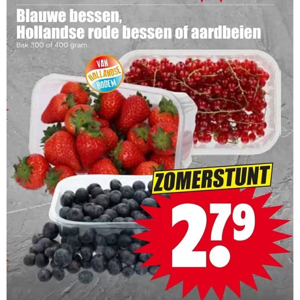 Blauwe bessen, Hollandse rode bessen of aardbeien
